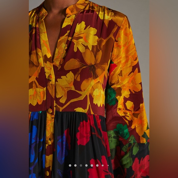 NWT $228. Anthro multicolored button front long sleeve maxi dress size medium. - Picture 5 of 13